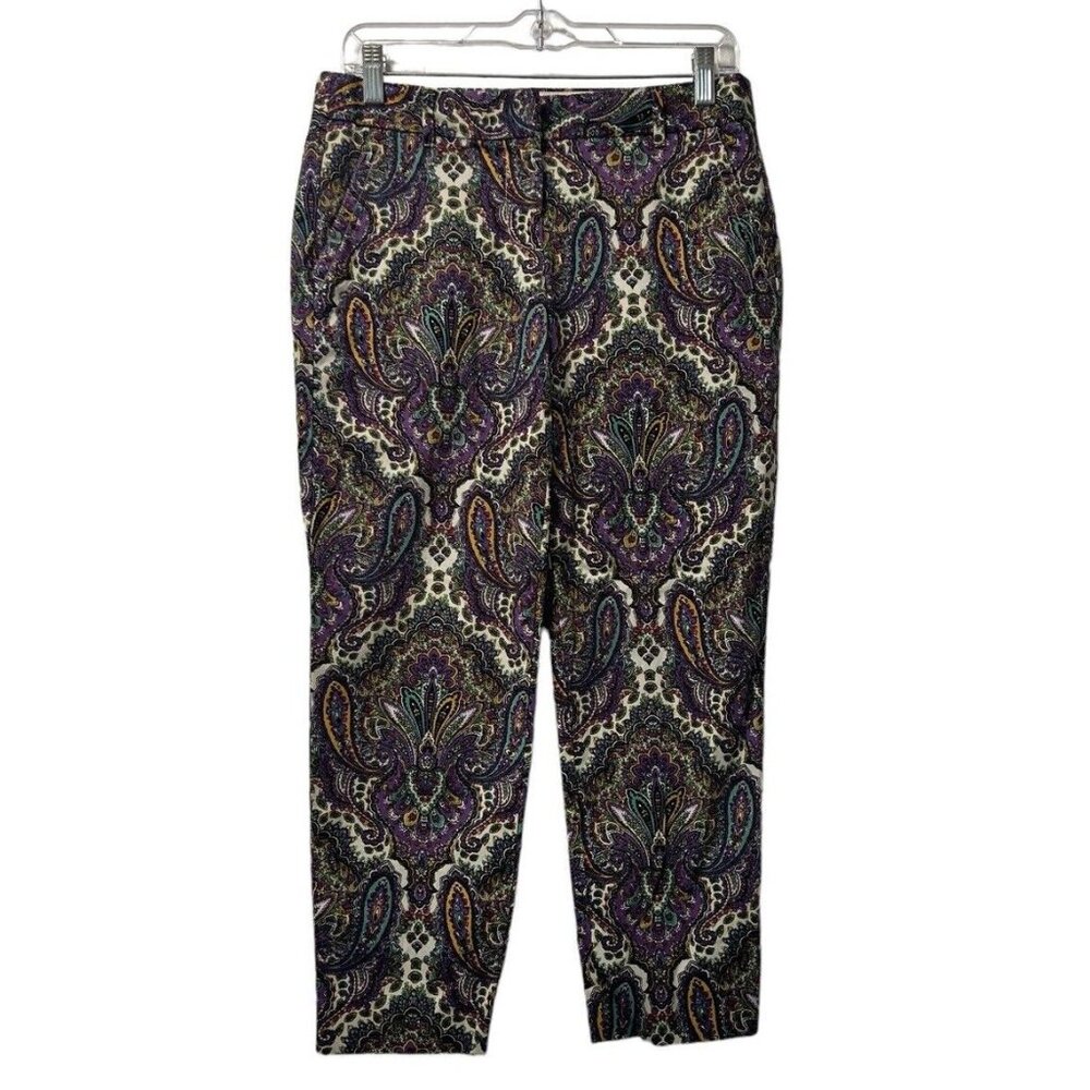 J. Crew Stretch City Fit Paisley Crop Pants Size 2 Beach‎ Preppy Business Casual